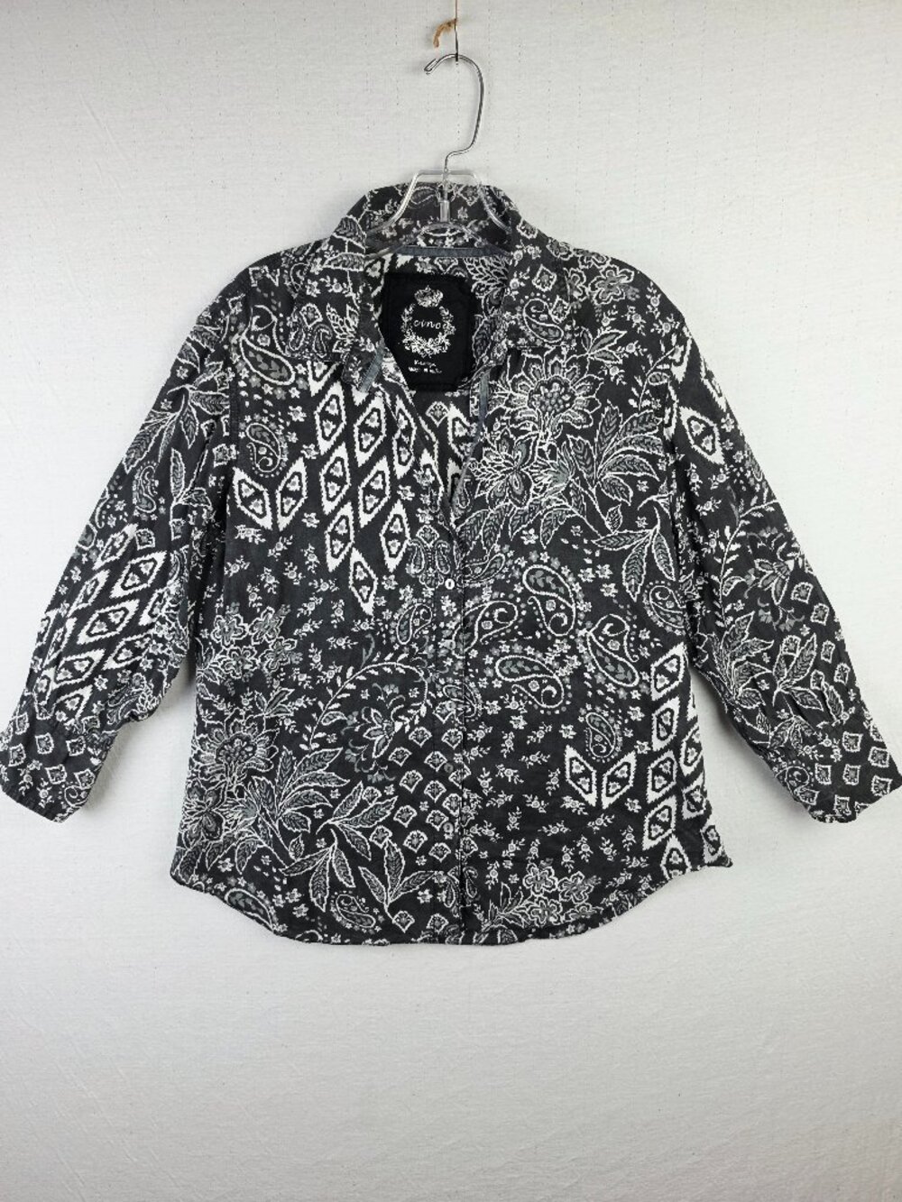 CINO Shirt Cotton Floral Paisley Ethnic Print sz XL Resortwear Boho Art-to-Wear